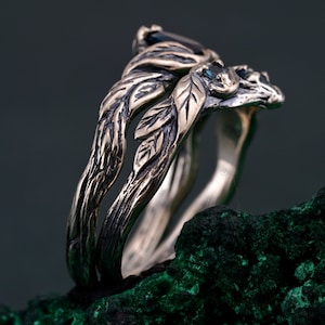 Elven Silver Ring Set With London Blue Topaz — Personalized Fairy Ring ...