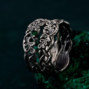 Alianças de casamento Celtic Woodland, alianças de amor de carvalho e bolota, alianças de casamento Nature&#39;s Embrace, alianças de casamento Enchanted Forest, anéis para ele e para ela