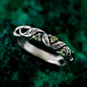 Silver Forest Fairy Ring - Whimsical Vine & Willow Leaf Design, Nature-Inspired Elegance