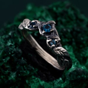 Wedding Ring Wooden Harmony, Wooden Wedding Branch with London Blue Topaz in Sterling Silver