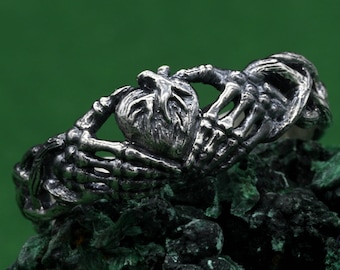 Silver Ring of Heart Embrace, Ring with Heart in Hands, Silver Ring of Eternal Love, Ring of Eternal Love: Depiction of Loving Hands