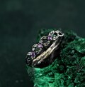 Amethyst engagement tree branch ring with leaves, Nature inspired gift