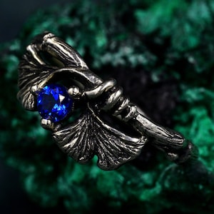 Bijoux botaniques en argent pour les amoureux de la nature, motif de feuille artisanal en argent sterling, bague bohème feuille de ginkgo