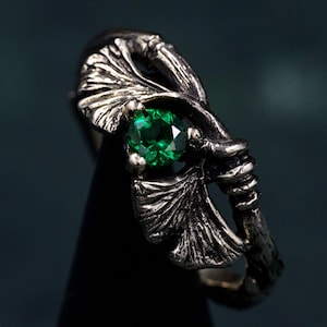 Motif de feuille artisanal en argent sterling, bague bohème feuille de ginkgo, bijoux botaniques en argent pour les amoureux de la nature