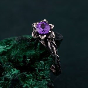 Woodland Whispers Ring, Enchanted Forest Amethyst Ring, Amethyst Blossom Twig Ring, Whimsical Vine Ring, Unique ring