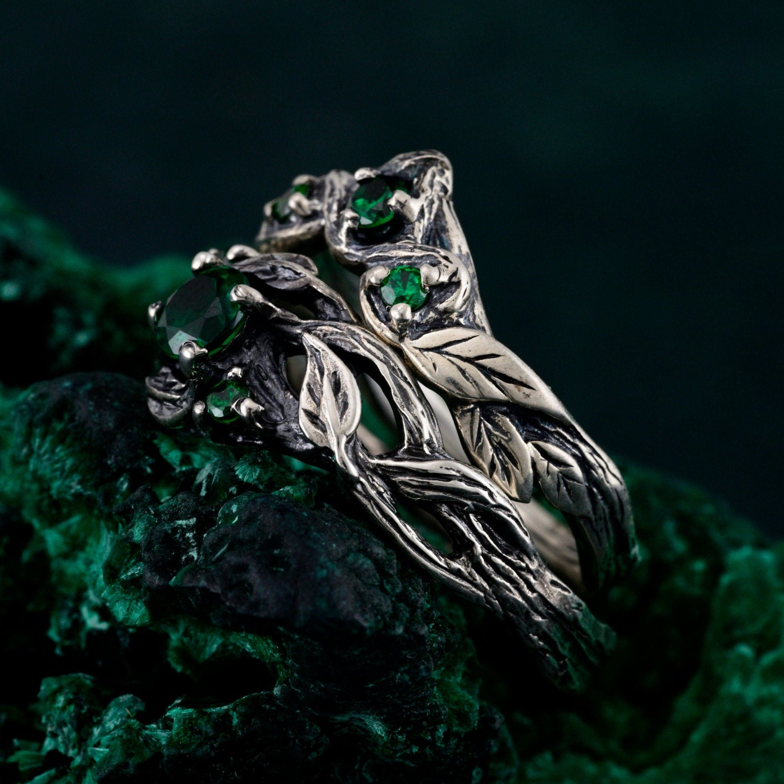 Elf Style Rings Enchanted Woodland Sterling Silver Ring Set, Celtic Elven Wedding Bands ...