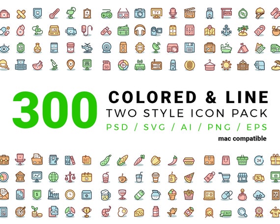 Download 300 Two Style Colored Outline Icons Set Bundle Package Etsy