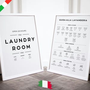 Set 2 Stampe Lavanderia Moderna | Laundry Room Decor | Poster Simboli Lavaggio | Decorazioni Lavanderia Minimaliste - Download Stampabile