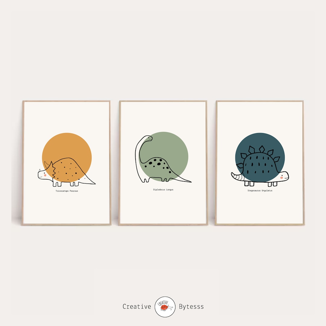 Set 3 Dinosaurs Printable Wall Decor , Boho Minimalist Montessori Home ...
