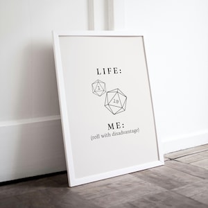 Dungeons and Dragons Digital Printable Poster, Roll with Disadvantage Art, DnD Funny Wall Art, Geek Home Decor, Minimalist Nerdy Print