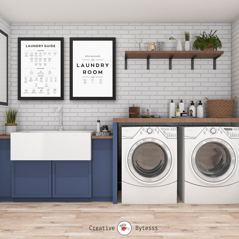Laundry Room 2 Print Set, Laundry Wall Decor, Laundry Care Symbols ...