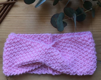 Fascia capelli per bambina 6-18 mesi lana merino maglia modello Twist rosa