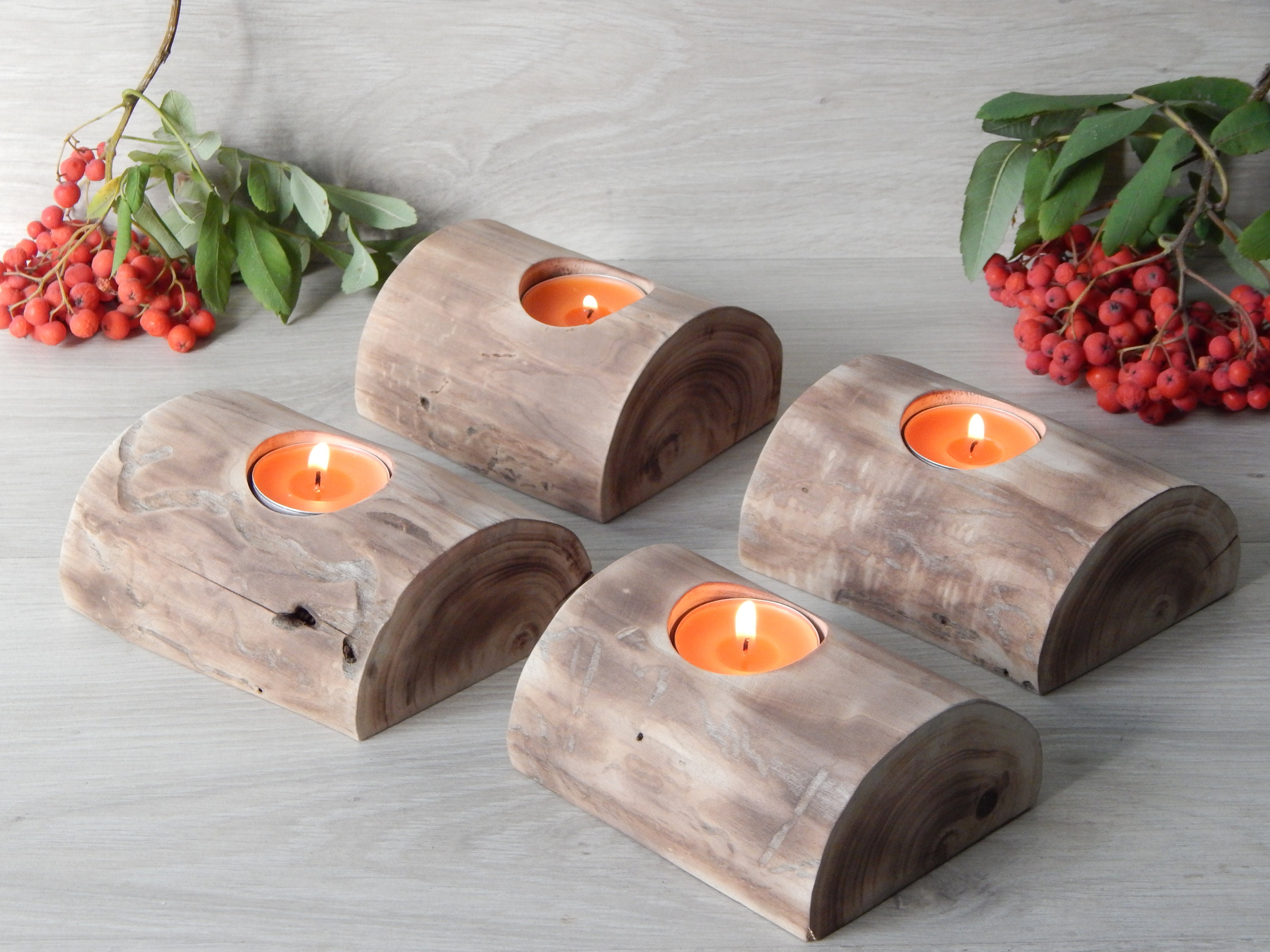 SET of 4 Rustic Candle Holder Log Candle Holders Woodland Etsy