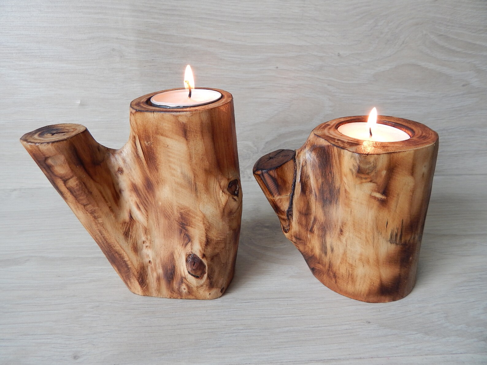 Set of 2 Burned Candle Holders 4 Inch Rustic Candle Holders Etsy