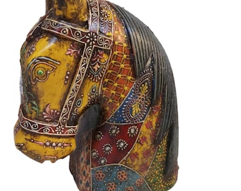 Rare Big 12" Wooden Horse Head Statues, Sculpture, Hand Painted Horse Head Wooden Handmade, Home Decor, Wood Carving, Hand Carved Figurine