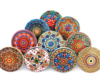 10 multicolor ceramic knobs door knob cupboard pulls kitchen drawer puller pull mandala design cabinet pull ceramic  handpainted handle