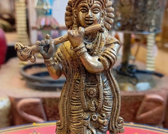 Krishna statue, 18 CM Brass Krishna Statue,  Krishna Idol, Lord Krishna Ji for Temple, home Decor, Corner, pooja, Gifts .25