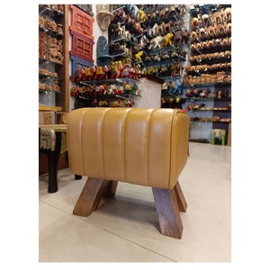 Wooden Folding Stool, Small Folding Stool Portable seating, Foldable Wooden Stool with Artificial Leather Seat.111