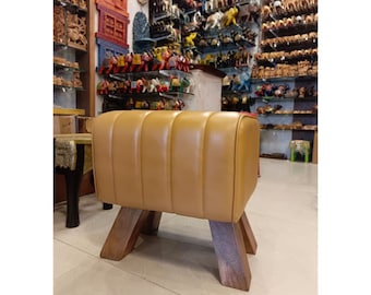 Wooden Folding Stool, Small Folding Stool Portable seating, Foldable Wooden Stool with Artificial Leather Seat.111