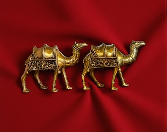 Handcrafted Brass Camel Figurines (Set of 2) • Vintage Style Decor • Desert Theme Home Accent • Brass Camel Pair Sculpture.0273