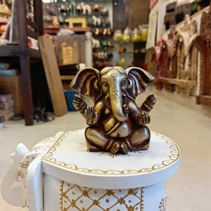 Brass Ganesha Statue with Gold finish,11 cm Ganesh ji for Home Temple, Altar Decor, Good Luck Gift for New Beginnings, Hindu Elephant God.78