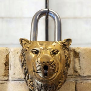 Brass Lion Padlock with two keys, Animal functional padlock, Antique Lock, Indian handicrafts Padlock, Brass Locks, Temple lock 169