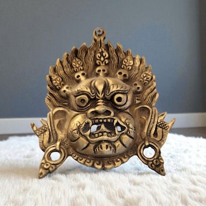 Brass kaal bhairav bronze bhairava shiva face mask head wall hanging home office wall decor 207