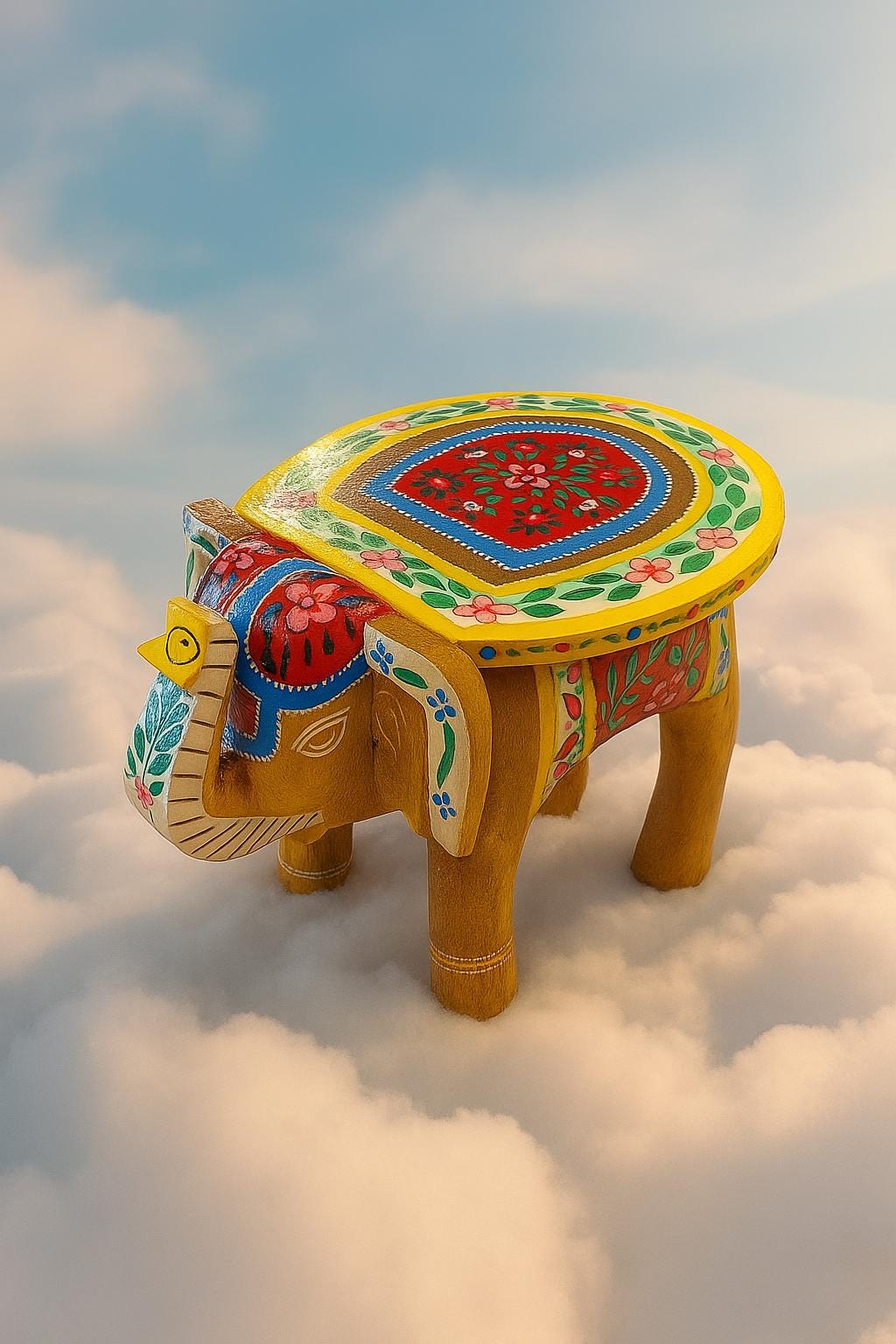 Handcrafted Wooden Elephant Stool – Hand-Painted Indian Art – Decorative Accent, Footrest, Side Table – Ethnic Home Decor.161