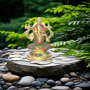 Brass Ganesha Statue, 15.5 cm Bronze Ganesh Sculpture for Home Temple, Altar Decor, Good Luck Gift for New Beginnings, Hindu Elephant God.3