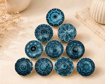 10 Original Marrakesh Aqua Green Marine drawer knob mosaic ceramic cabinet knobs chrome hardware