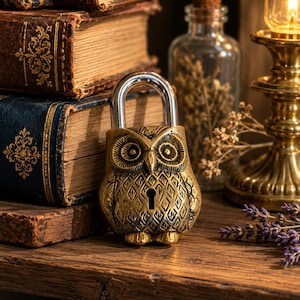 Brass owl Padlock with two keys, Animal functional padlock, Antique Lock, Indian handicrafts Padlock, Brass Locks, Temple lock 173