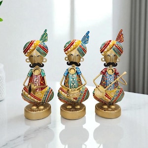 Set of 3 Rajasthan man musician Handmade showpiece iron handcrafted table office decoration home decor christmas diwali gift unique art 224