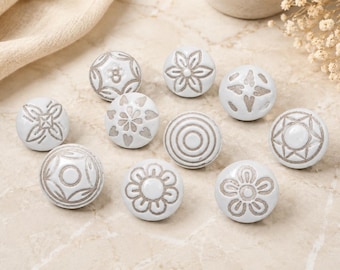 20 pomos de cerámica pintados a mano, color blanco crema, para armarios, puertas, cajones de cocina, tiradores de armarios, herrajes para muebles