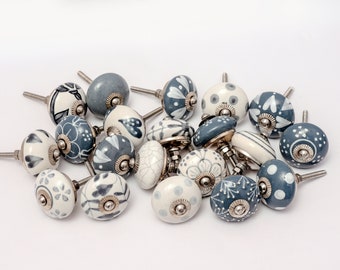 12 grey gray & white ceramic knobs door knob cupboard pulls kitchen drawer puller pull