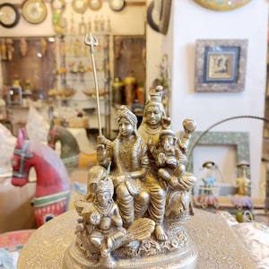 Shiv Parivar Statue, 20 cm brass work with gold finish, Shiva Family Statue, Shiv Family Idol, Shiva Parivar Statue, Siva Parvati Idol.33