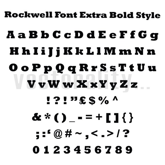 Rockwell Font Extra Bold Style Alphabet Numbers Letters Vector Etsy
