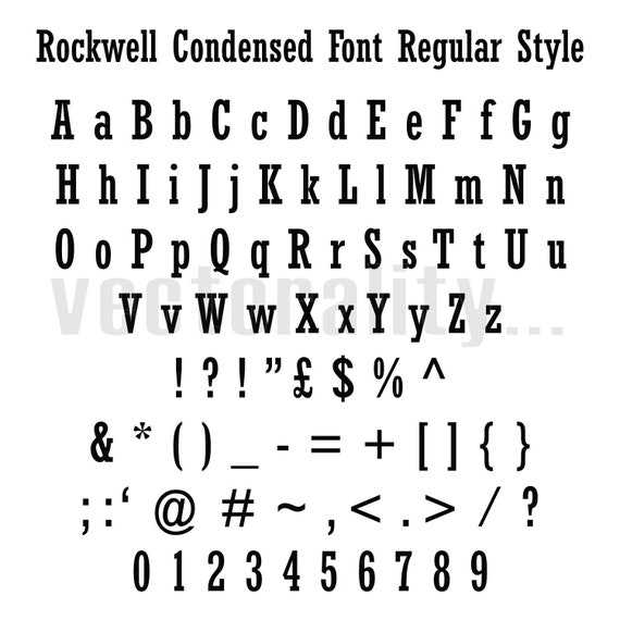 Rockwell Condensed Font Regular Style Alphabet Letters Vector Etsy