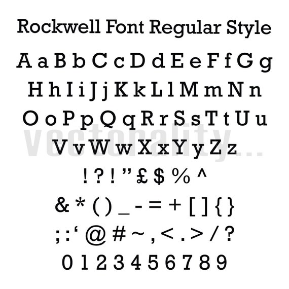 Rockwell Font Regular Style Alphabet Numbers Letters Vector Etsy