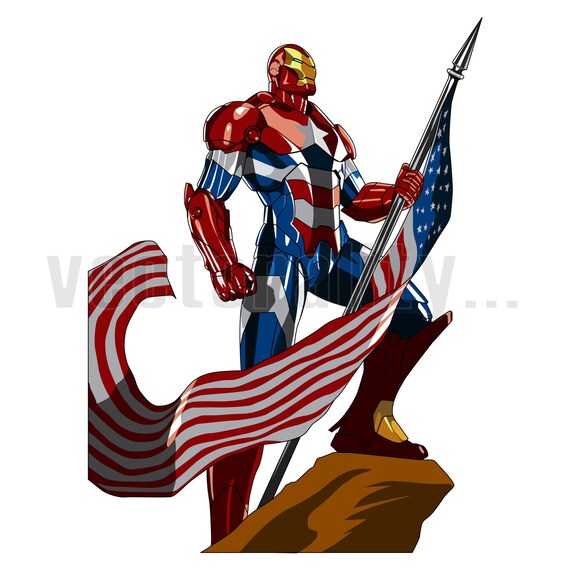 Iron Man Avengers American Flag Super Hero Fan Art Vector Art Etsy