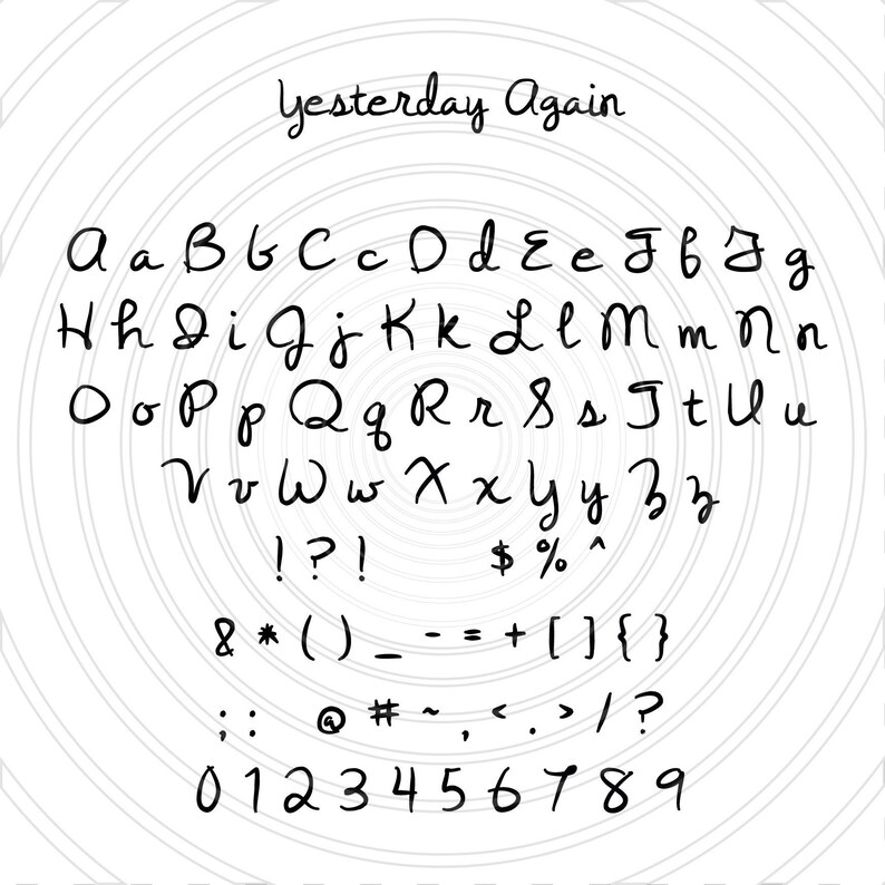 Yesterday Again Script Hand Calligraphy Font Alphabet Letters Vector Art File Instant Download Ai eps svg pdf dxf png jpg Design Cut Print