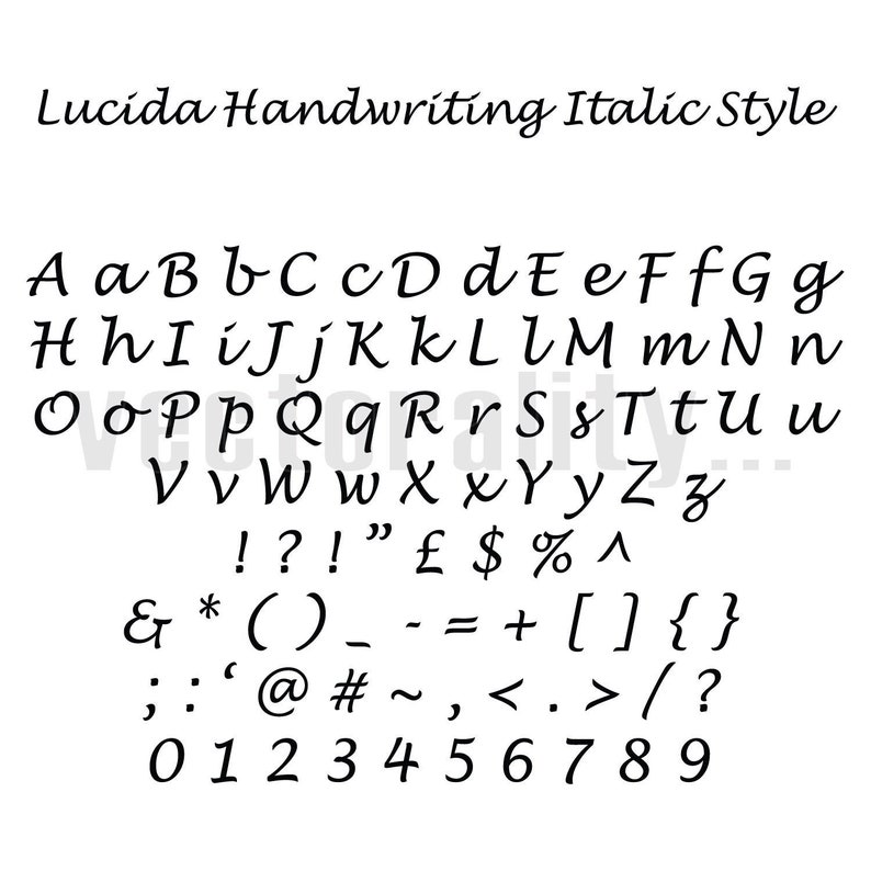 Lucida handwriting italic style alphabet numbers letters etsy
