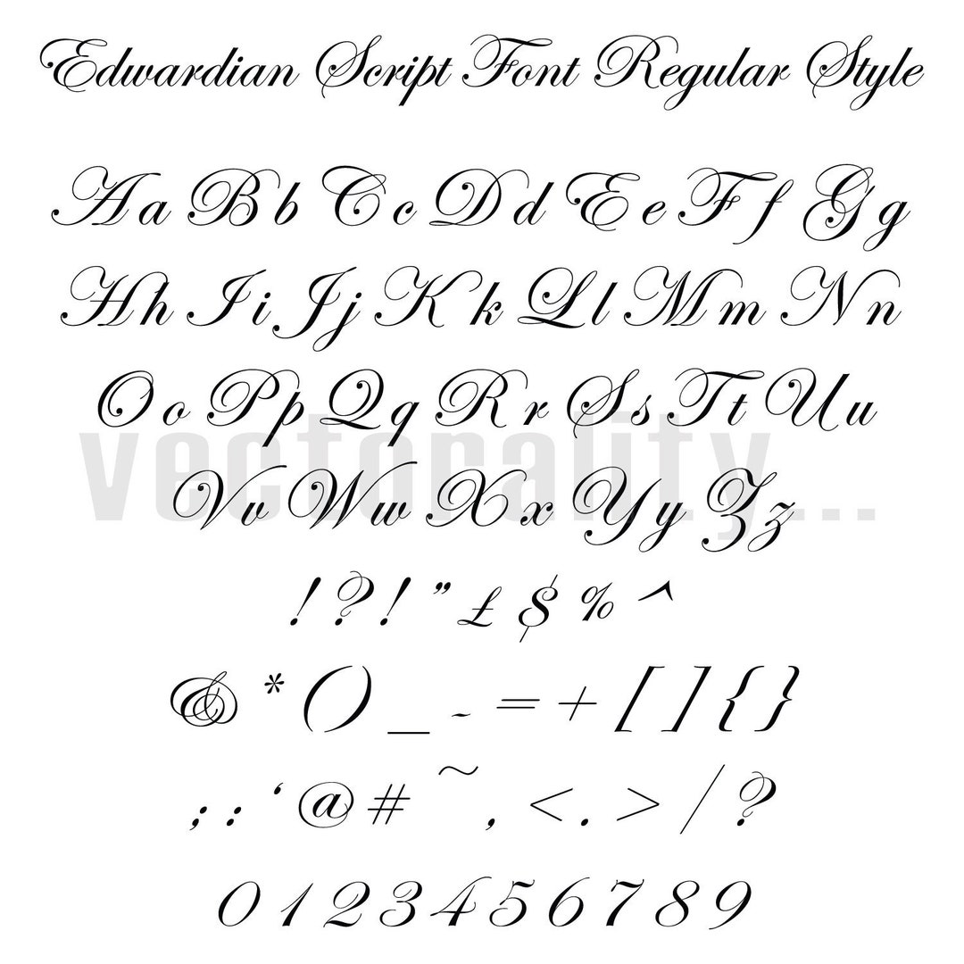 Edwardian script font regular alphabet letters vector art file - etsy