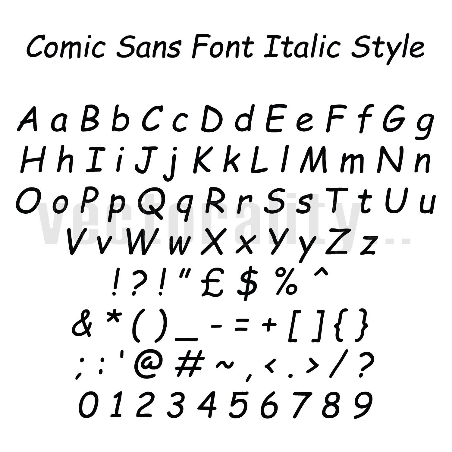 Comic Sans Font Italic Style Alphabet Letters Kids Vector Art Etsy