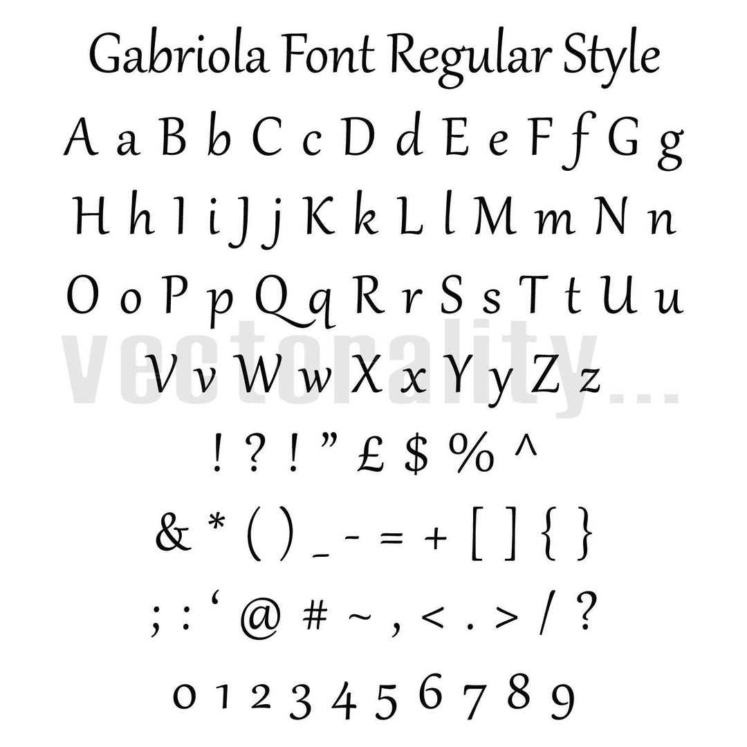 Gabriola Font Regular Style Alphabet Letters Vector Art File Etsy UK