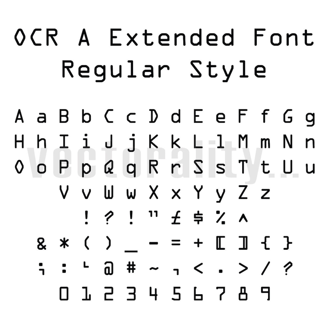 OCR A Extended Font Regular Style Alphabet Letters Vector Art Etsy