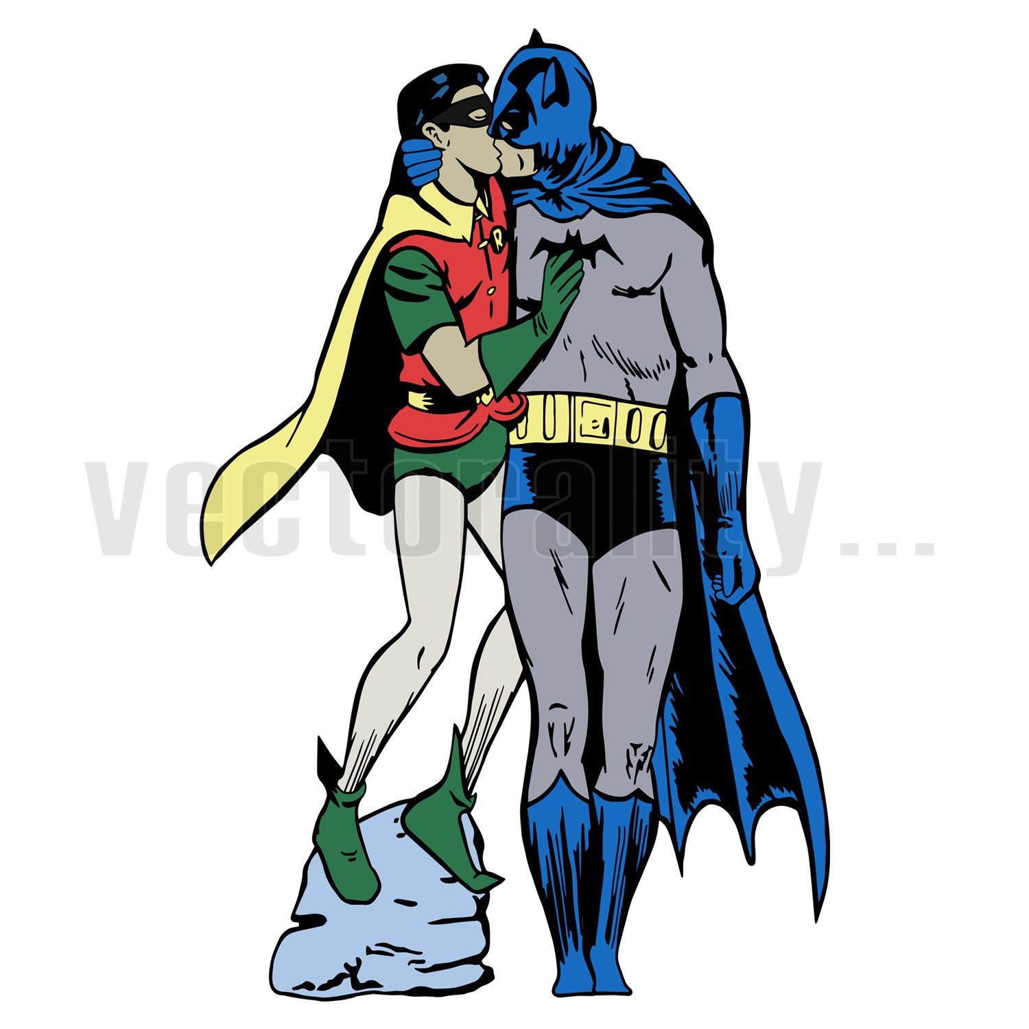 Batman And Robin Kissing Funny Vector Art File Instant Etsy