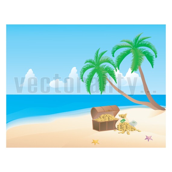 Desert Island Piraten Strand Schatz Gold Palm Tree Vektor Etsy