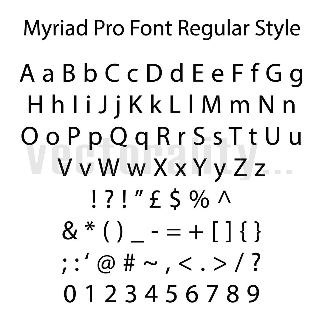 Myriad Pro Font Regular Style Alphabet Numbers Letters Vector Etsy France