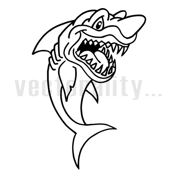 Laughing Shark Funny Cartoon Great White Tiger Vector Art File Etsy