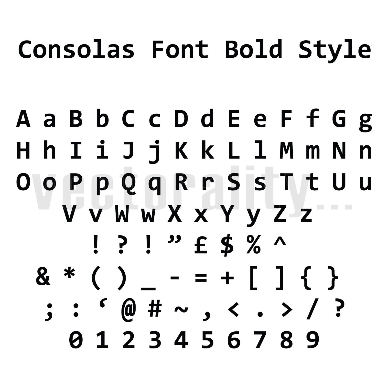 Consolas Font Bold Style Alphabet Letters Vector Art File Etsy